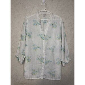 LUCY & LAUREL 100% Linen White 3/4 Sleeve Tunic Top Embroidered Boho Vacation 1X